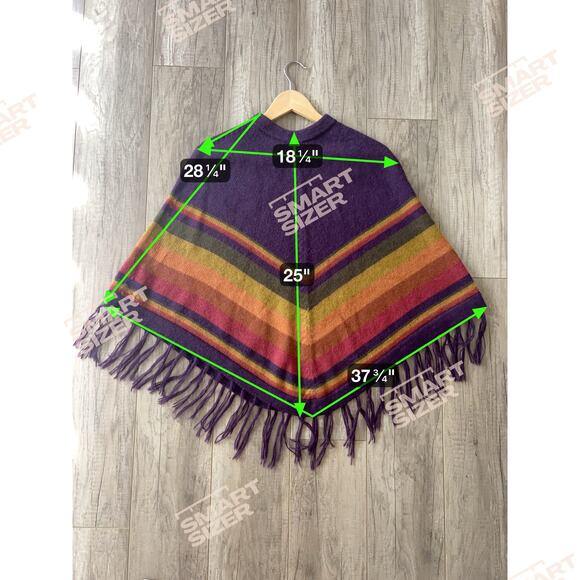 Alpaca Made in Peru Poncho Fringe Purple Stripe Thick Warm Handmade - Picture 4 of 4